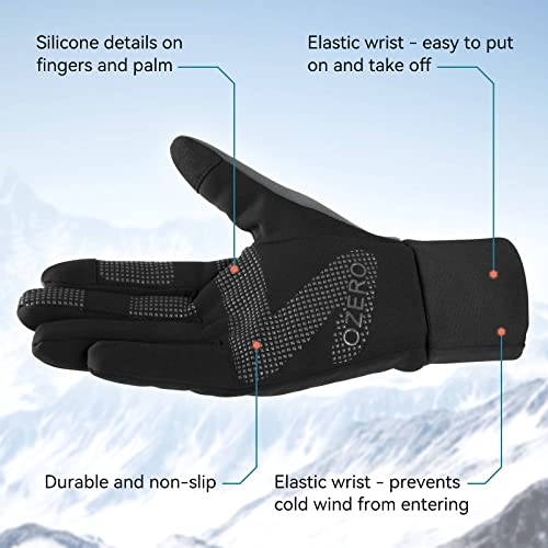 OZERO Winter Gloves for Men Touch Screen Glove Non-Slip Silicone Gel Warm for Smart Phone Texting - Thermal Windproof and Waterproof for Running Cycling Driving - Black (Large)