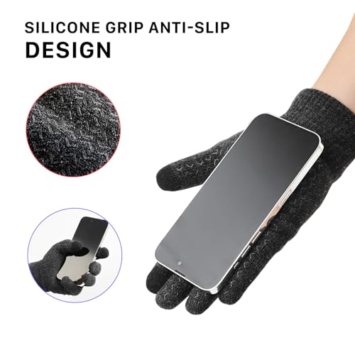 Premillow Winter Gloves - Gloves for Men Women, Wool Fleece Liner Mens Gloves with Touchscreen, Warm Knit Gloves for Women Cold Weather, Insulated Gloves for Skiing Running Driving Cycling
