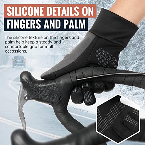 OZERO Winter Gloves for Men Touch Screen Glove Non-Slip Silicone Gel Warm for Smart Phone Texting - Thermal Windproof and Waterproof for Running Cycling Driving - Black (Large)