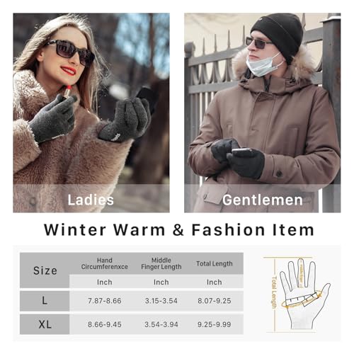 Premillow Winter Gloves - Gloves for Men Women, Wool Fleece Liner Mens Gloves with Touchscreen, Warm Knit Gloves for Women Cold Weather, Insulated Gloves for Skiing Running Driving Cycling