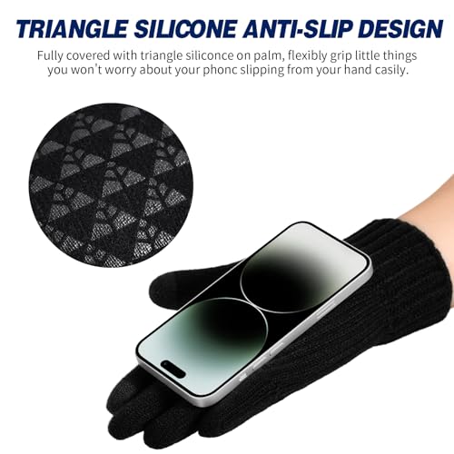 Pleneal 2 Pairs Winter Gloves for Men Women - Upgraded Touchscreen Knit Gloves, Anti-Slip Thermal Gloves, Elastic Cuff