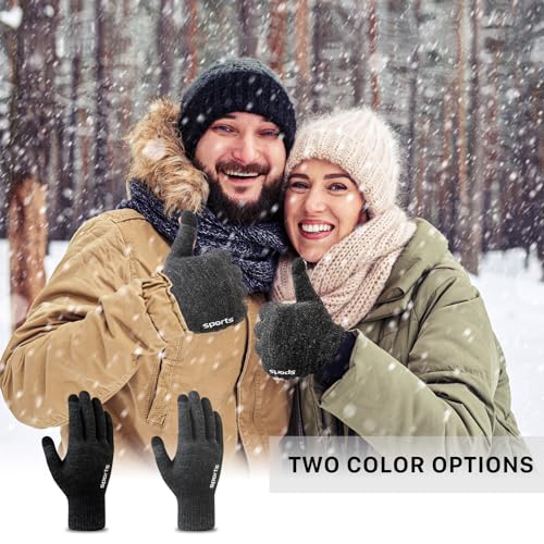 Premillow Winter Gloves - Gloves for Men Women, Wool Fleece Liner Mens Gloves with Touchscreen, Warm Knit Gloves for Women Cold Weather, Insulated Gloves for Skiing Running Driving Cycling