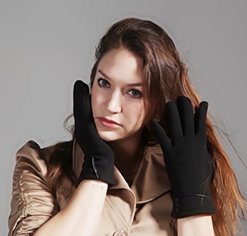Tomily Womens Touch Screen Phone Fleece Windproof Gloves Winter Warm Wear (Black)
