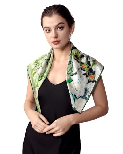 PoeticEHome 100% Pure Mulberry Silk Square Scarf 27"x27" Women Neckerchief Headscarf Gift Packed