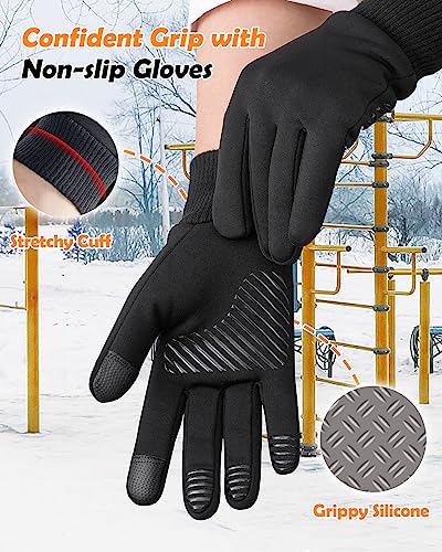 LOUXPERT Waterproof Winter Gloves for Men Women Cold Weather Running Hiking: Water Proof Touch Screen Snow Gloves Black, Thermal Warm Touchscreen Gloves Phone Texting Biking Bike Driving