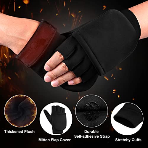 EEFOW Fingerless Mittens Waterproof Gloves for Women - Cold Weather Warm Driving Winter Touchscreen Work Insulated Mens Gloves for Cycling Gifts Motorcycle Sports Running Outdoor Black M