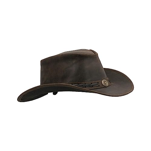 Walker and Hawkes - Leather Cowhide Outback Antique Hat - Dark Brown - XL (60cm)