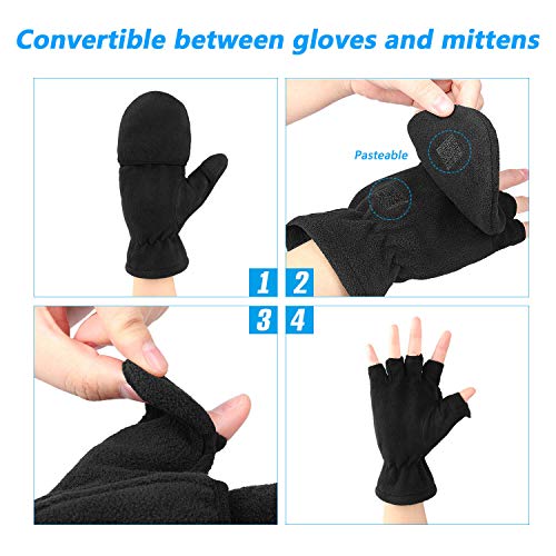 OZERO Winter Gloves 3M Thinsulate Fingerless Convertible Thermal Mittens Insulated Polar Fleece Windproof for Running/Cycling/Walking Dogs Warm for Man and Women (Medium,Black)
