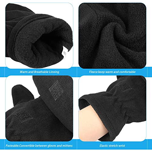 OZERO Winter Gloves 3M Thinsulate Fingerless Convertible Thermal Mittens Insulated Polar Fleece Windproof for Running/Cycling/Walking Dogs Warm for Man and Women (Medium,Black)
