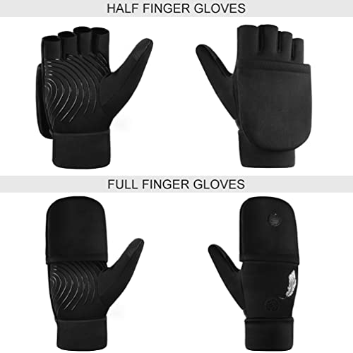 EEFOW Fingerless Mittens Waterproof Gloves for Women - Cold Weather Warm Driving Winter Touchscreen Work Insulated Mens Gloves for Cycling Gifts Motorcycle Sports Running Outdoor Black M