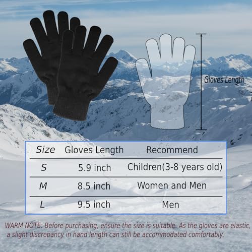 SILEDGN 6 Pairs Winter Gloves for Women Men's Warm Knit Gloves for Clod Weather Thermal Stretchy Thin Magic Glove for Driving Running Hiking, Black