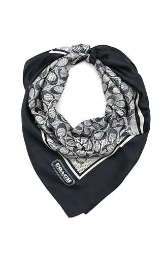 COACH Womens Vintage Signature Printed Silk Square Scarf, Blue
