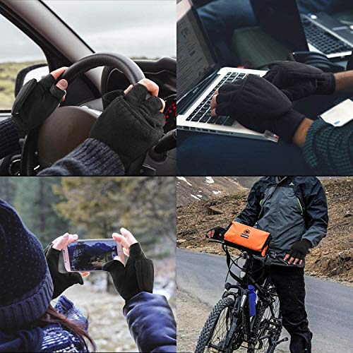 OZERO Winter Gloves 3M Thinsulate Fingerless Convertible Thermal Mittens Insulated Polar Fleece Windproof for Running/Cycling/Walking Dogs Warm for Man and Women (Medium,Black)