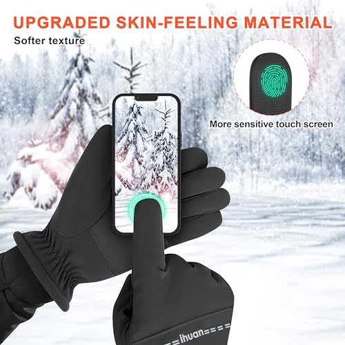 ihuan Winter Gloves Waterproof Windproof Mens Women - Warm Gloves Cold Weather, Touch Screen Fingers, Driving Biking Running