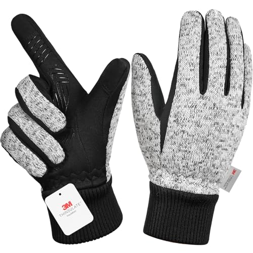 MOREOK Winter Gloves -10°F 3M Thinsulate Warm Gloves Bike Gloves Cycling Gloves for Driving/Cycling/Running/Hiking-GRAY-L