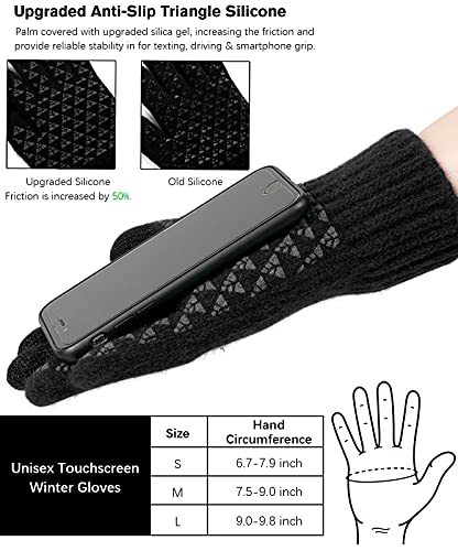 Vgogfly Winter Knit Gloves Warm Full Fingers Men Women with Upgraded Touch Screen - Anti-Slip Glove Fleece Lined