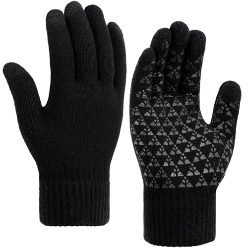 TOBEHIGHER Winter Gloves - 2 Packs Gloves for Men Cold Weather, Mens Gloves Black Gloves Men Heated Anti-Slip Touch Screen with Thermal Soft Knit, Mens Winter Gloves for Running, Driving and Hiking
