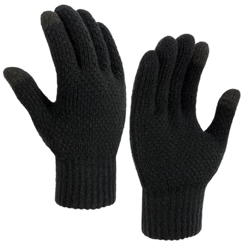TOBEHIGHER Winter Touchscreen Gloves for Men - Thermal Soft Knit Gloves for Running, Driving and Hiking