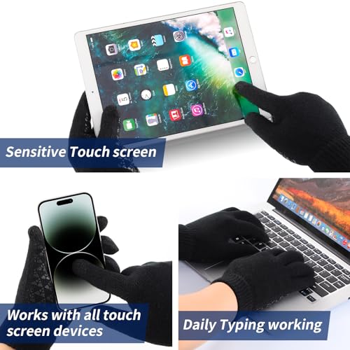 TOBEHIGHER Winter Gloves - 2 Packs Gloves for Men Cold Weather, Mens Gloves Black Gloves Men Heated Anti-Slip Touch Screen with Thermal Soft Knit, Mens Winter Gloves for Running, Driving and Hiking
