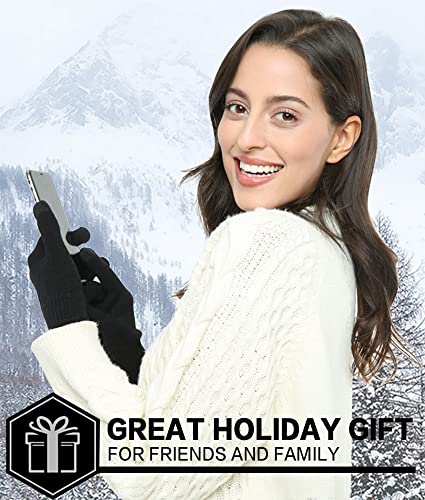 Fantastic Zone Women's Winter Stretch Cashmere Gloves for Women Solid Color Warm Knitted Thick Warm Gloves Black One Size