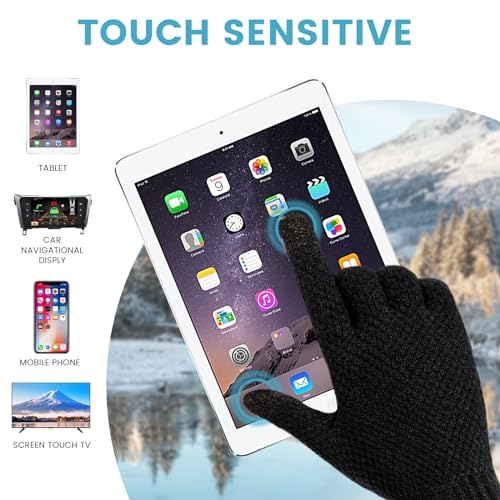 TOBEHIGHER Winter Touchscreen Gloves for Men - Thermal Soft Knit Gloves for Running, Driving and Hiking