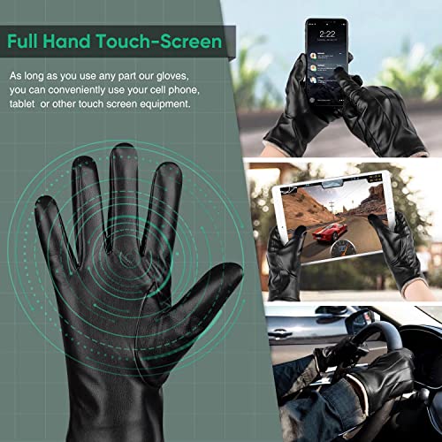 Alepo Winter PU Leather Gloves For Men, Warm Thermal Touchscreen Texting Typing Dress Driving Motorcycle Gloves With Wool Lining (Black-XXL)