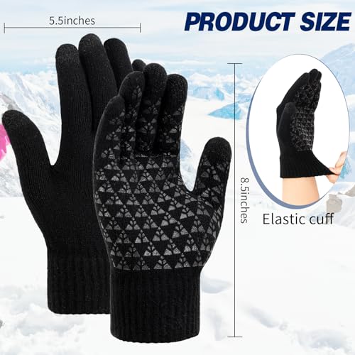 TOBEHIGHER Winter Gloves - 2 Packs Gloves for Men Cold Weather, Mens Gloves Black Gloves Men Heated Anti-Slip Touch Screen with Thermal Soft Knit, Mens Winter Gloves for Running, Driving and Hiking