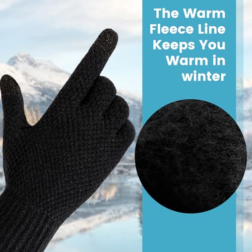 TOBEHIGHER Winter Touchscreen Gloves for Men - Thermal Soft Knit Gloves for Running, Driving and Hiking