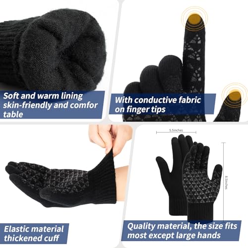 TOBEHIGHER Winter Gloves - 2 Packs Gloves for Men Cold Weather, Mens Gloves Black Gloves Men Heated Anti-Slip Touch Screen with Thermal Soft Knit, Mens Winter Gloves for Running, Driving and Hiking