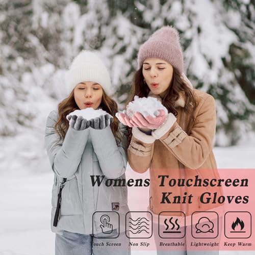 4 Pairs Women's Touchscreen Winter Gloves - Fashion Knit Mittens with Thick Cuffs for Cold Weather