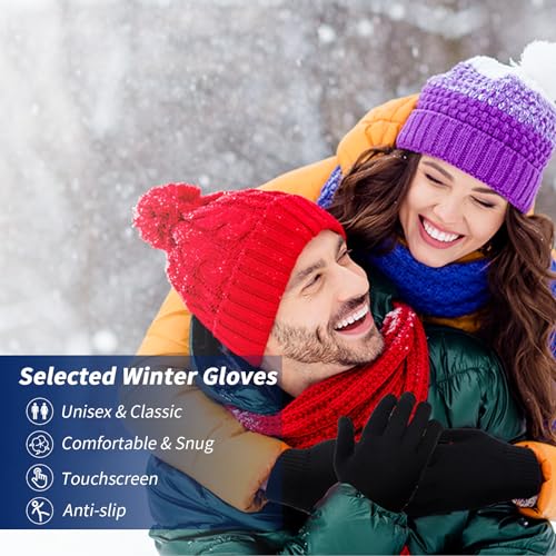 TOBEHIGHER Winter Gloves - 2 Packs Gloves for Men Cold Weather, Mens Gloves Black Gloves Men Heated Anti-Slip Touch Screen with Thermal Soft Knit, Mens Winter Gloves for Running, Driving and Hiking
