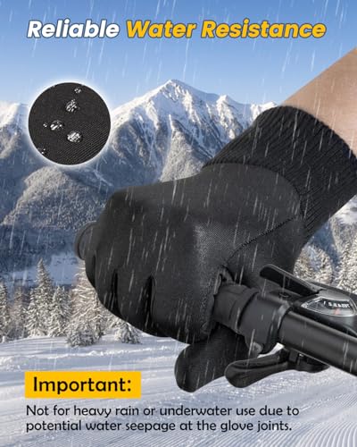 FEWTUR Winter Water Proof Gloves for Men Women Cold Weather Running - Waterproof Touchscreen Running Gloves for Hiking Bike, Thin Black Snow Warm Gloves Touch Screen for Biking Driving Soccer