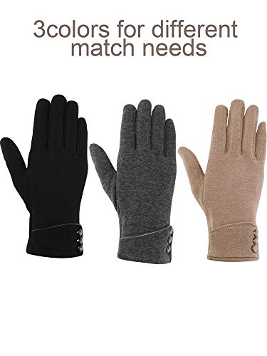 Patelai 3 Pairs Womens Gloves Winter Touchscreen Texting Phone Windproof Gloves Fleece Lined Cold Weather Warm Gloves (Black, Gray, Khaki)