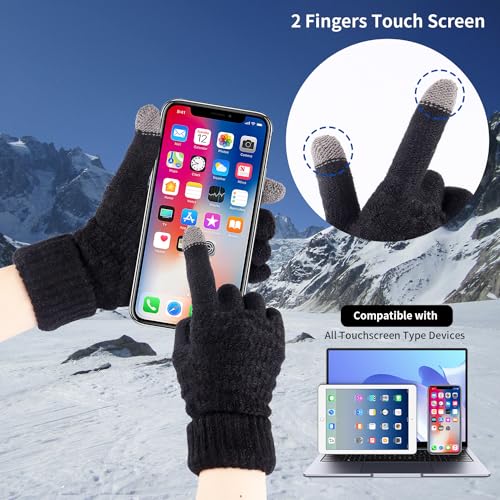 4 Pairs Women's Touchscreen Winter Gloves - Fashion Knit Mittens with Thick Cuffs for Cold Weather