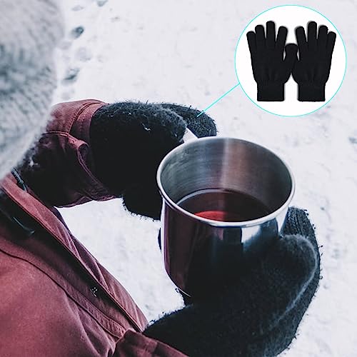 SHALEDOW 3 Pairs of Unisex Knitted Thermal Black Magic Elastic Gloves Warm Full Fingered Winter Snow Gloves for Men and Women(Medium)