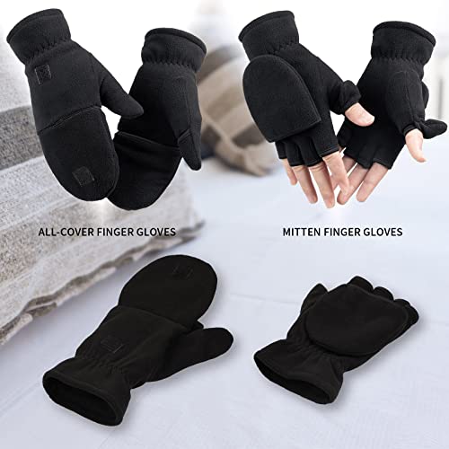 BESSTEVEN Winter Convertible Fingerless Gloves Windproof Warm Thermal Fleece for Men Women Fishing Jogging Hiking Photography - Black X Large