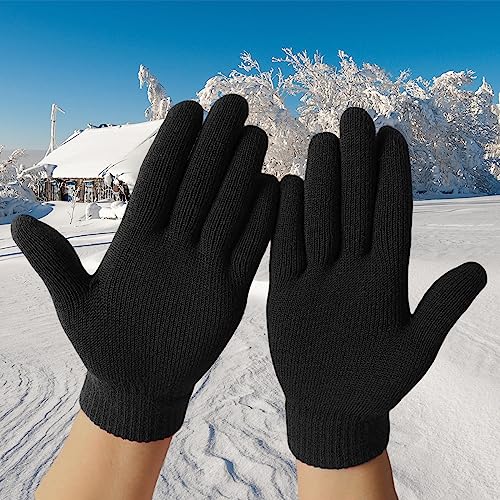 SHALEDOW 3 Pairs of Unisex Knitted Thermal Black Magic Elastic Gloves Warm Full Fingered Winter Snow Gloves for Men and Women(Medium)