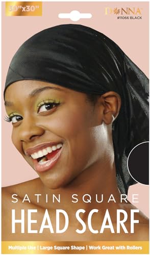DONNA Satin Head Scarf 30" x 30", Headband for Women, Head Scarf for Women Silk Scarf, Silk Hair Wrap for Sleeping, 1PC (BLACK, 30"X30")