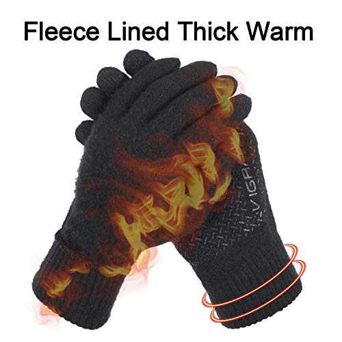 ViGrace Winter Touchscreen Gloves for Men & Women with 3 Fingers Dual-layer Touch Screen Warm Lined Anti-Slip Thermal Knit Driving Texting Glove(Black, Large)