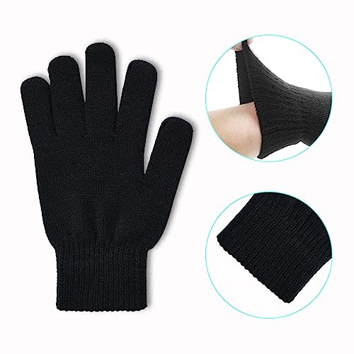 SHALEDOW 3 Pairs of Unisex Knitted Thermal Black Magic Elastic Gloves Warm Full Fingered Winter Snow Gloves for Men and Women(Medium)