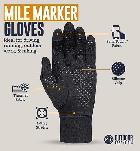 OutdoorEssentials Touch Screen Running Gloves - Cold Weather Black Gloves - Mens Winter Gloves, Gloves for Women Cold Weather