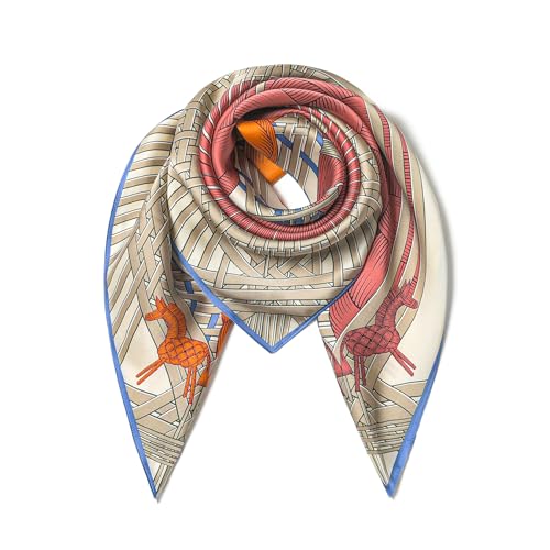 SHIROUYU 100% Mulberry Silk Scarf 35" Large Square Lightweight Scarf - Women's Silk Shawl -Silk Headband - Gift Packed