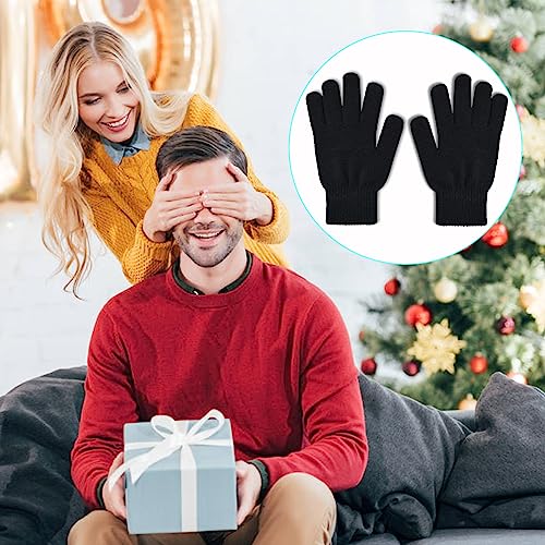 SHALEDOW 3 Pairs of Unisex Knitted Thermal Black Magic Elastic Gloves Warm Full Fingered Winter Snow Gloves for Men and Women(Medium)