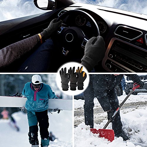 OZERO Winter Gloves for Men Women, Cold Proof Deerskin Suede Leather Warm Thermal Gloves for Driving, Working, Hiking, Skiing - Water Resistant Windproof, Denim-Black Large