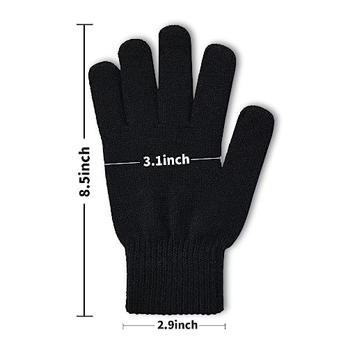 SHALEDOW 3 Pairs of Unisex Knitted Thermal Black Magic Elastic Gloves Warm Full Fingered Winter Snow Gloves for Men and Women(Medium)
