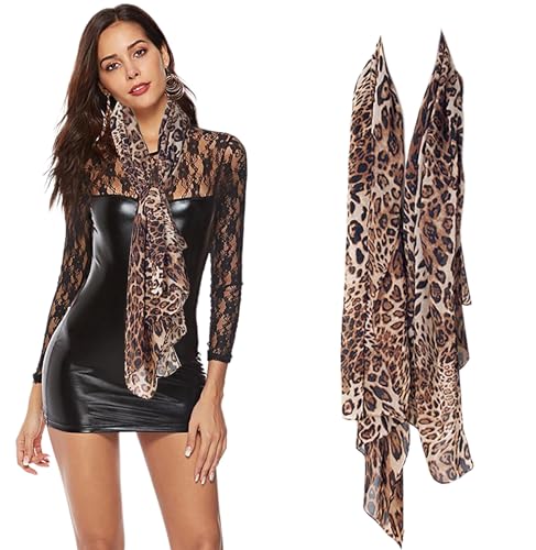 Vikodah Womens Silky Neck Scarf Leopard Chiffon Scarves Soft Smooth Satin Bandana Head Wraps Extra Large Size