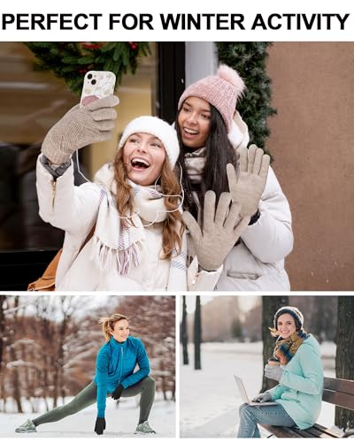 REACH STAR Winter gloves for women, 3-Finger Touch screen Dual-Layer Cashmere Elastic Thermal knit Lining, Warm Gloves for Cold weather,Running,Driving(Black)