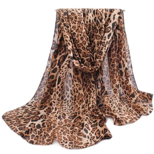 Vikodah Womens Silky Neck Scarf Leopard Chiffon Scarves Soft Smooth Satin Bandana Head Wraps Extra Large Size
