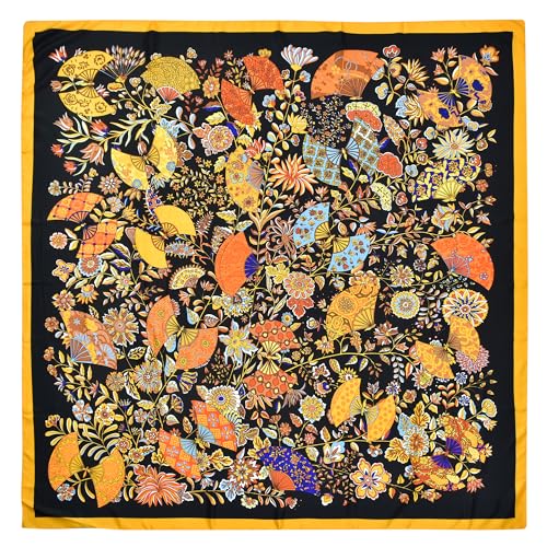 53” Large Head Scarf for Women - Silk Satin Scarf for Hair Wrapping at Night Bandana Square Scarf for Sleeping (Black)