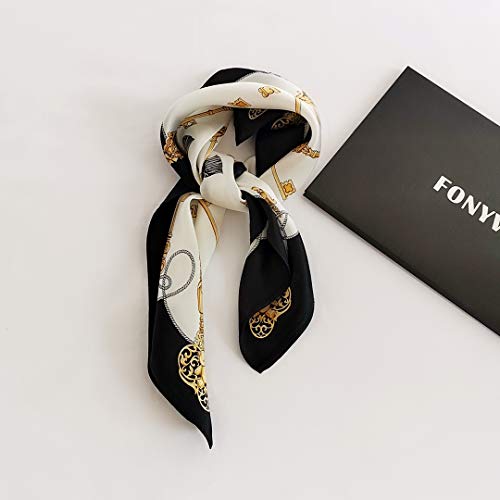 FONYVE 100% Mulberry Silk Scarfs for Women - Lightweight Square Satin Head Scarf - Small Silk Hair Scarf for Sleeping 21" x 21"